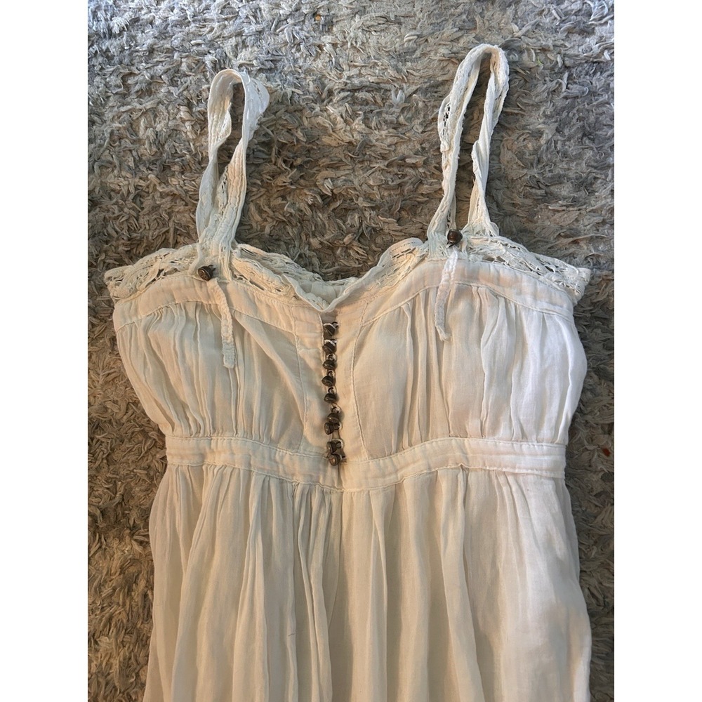DaNang Surplus Indo Chine White Cotton Boho Midi Dress Lace Y2K L Romantic - Picture 7 of 10